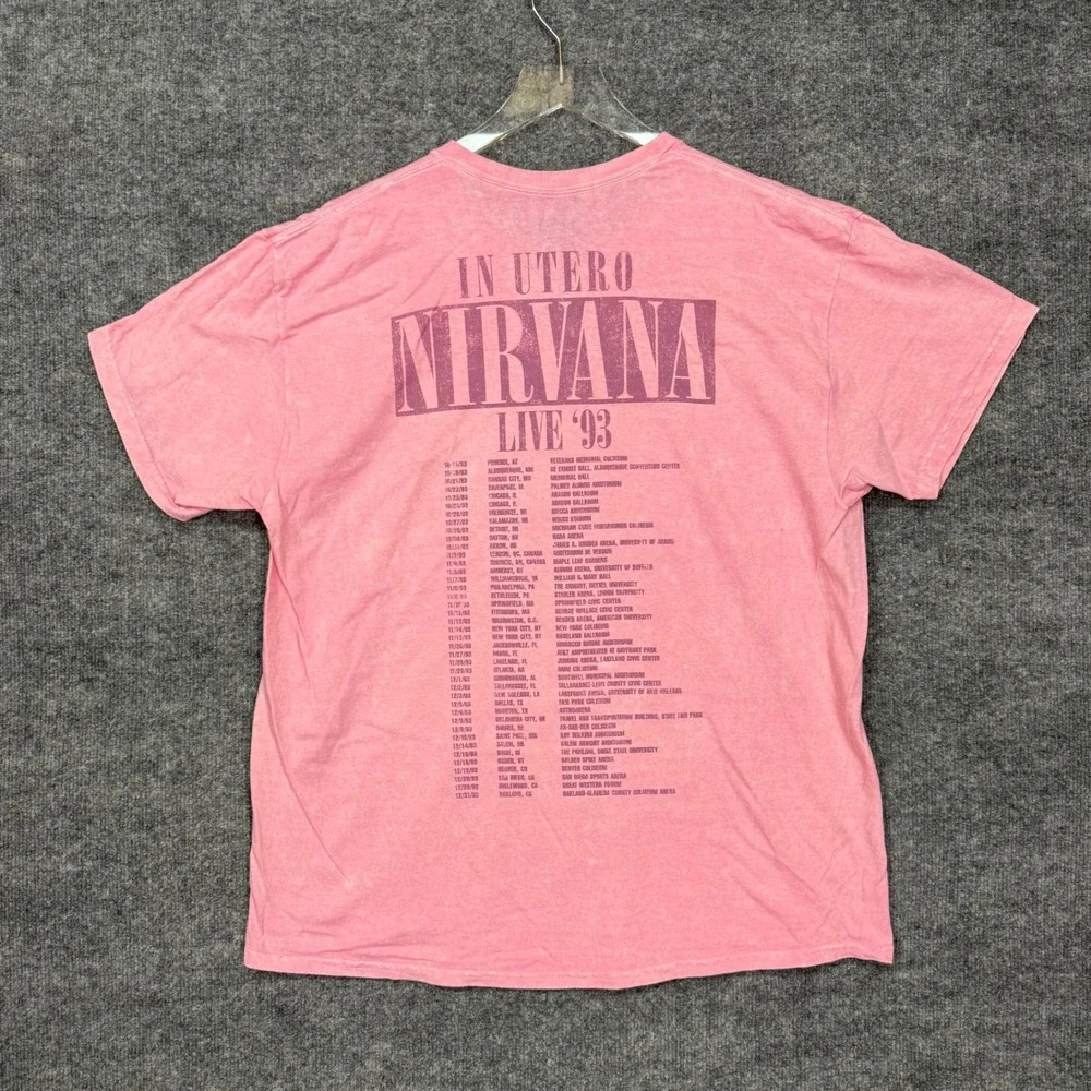 Nirvana Band Tee XL Pink Angel Graphic Acid Wash 1993‎ Concert Shirt Retro NWOT